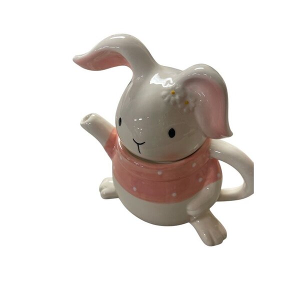 Ceramic Bunny Teapot With Pink Polka Dot Scarf - Picture 3 of 3